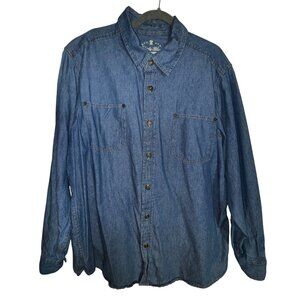 Liberty Blues Mens Denim Button-Up Shirt XL 100% Cotton Long Sleeve Western Blue